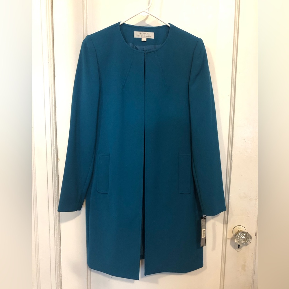 Tahari Women's Long Teal Blazer with Pockets
